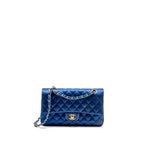Chanel medium classic double flap bag satin blue GHW