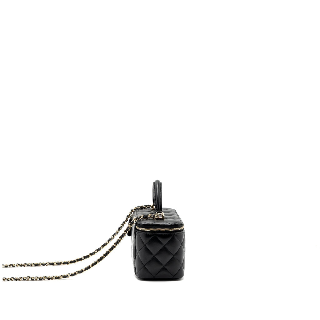 CHANEL TOP HANDLE LONG VANITY WITH CHAIN LAMBSKIN BLACK LGHW (MICROCHIP)