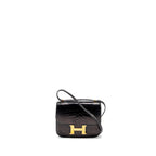 HERMES MINI CONSTANCE ALLIGATOR MISSISSIPPIENSIS SHINY BLACK GHW