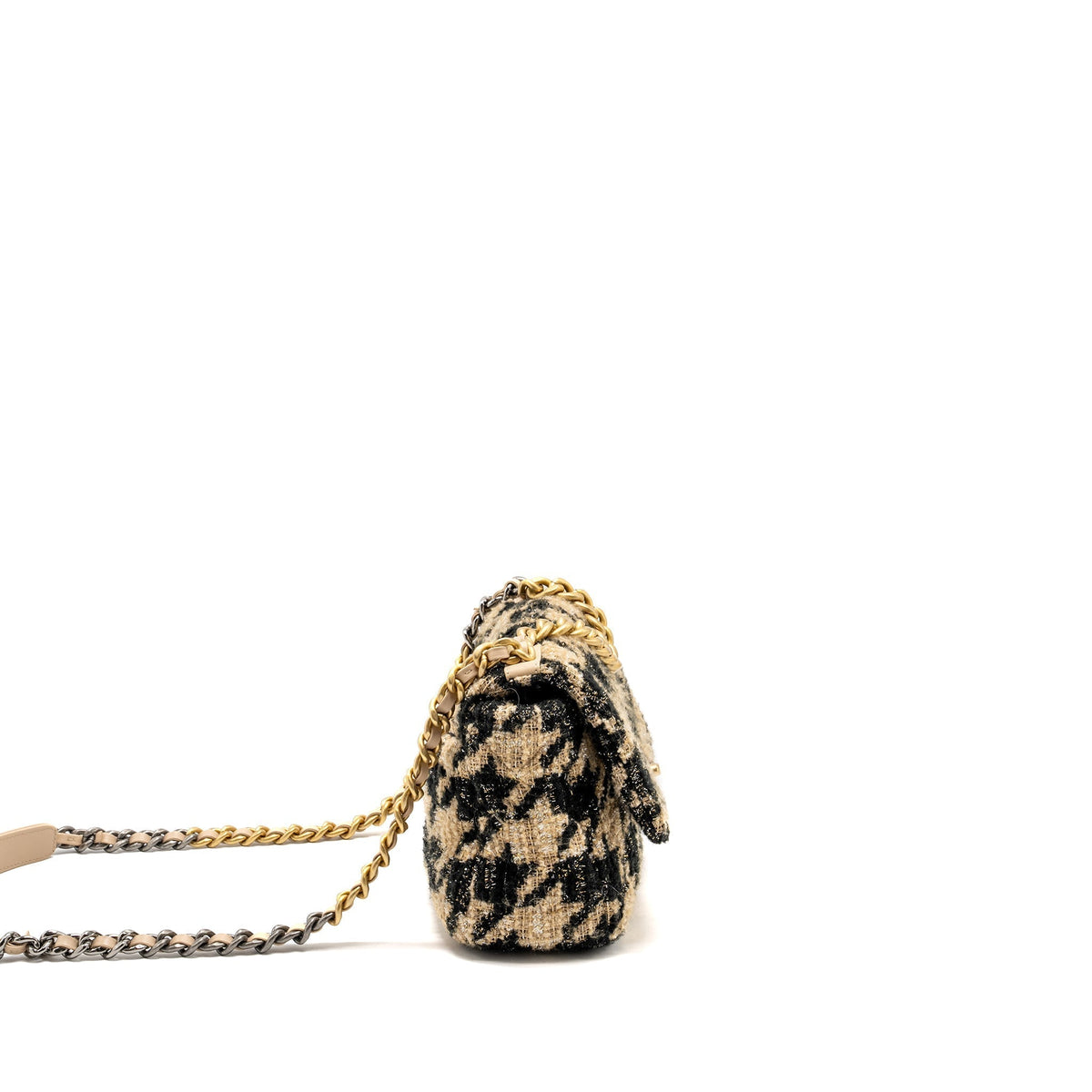 CHANEL SMALL 19 BAG TWEED BEIGE / BLACK MULTICOLOUR HARDWARE