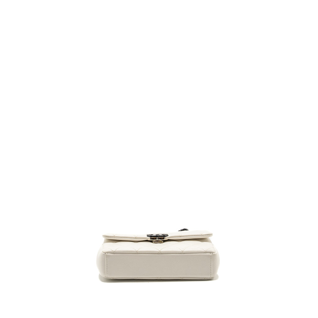 CHANEL MY EVERYTHING MINI FLAP BAG QUILTED CAVIAR WHITE BLACK HARDWARE