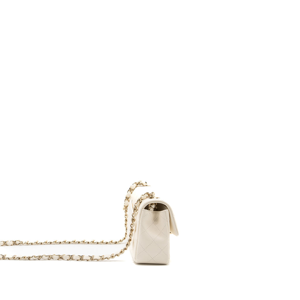 CHANEL MINI RECTANGULAR FLAP BAG LAMBSKIN WHITE LGHW (MICROCHIP)