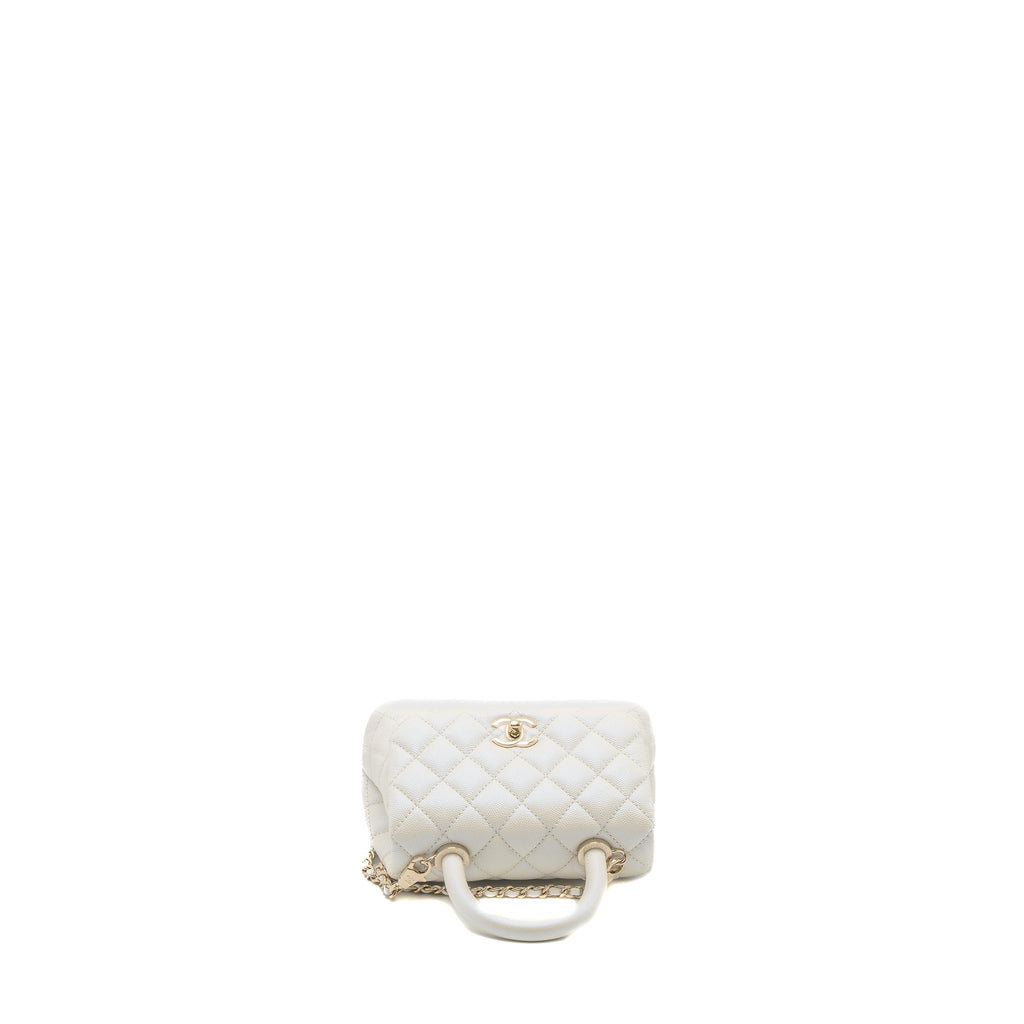 CHANEL MINI COCO HANDLE CAVIAR IRIDESCENT WHITE LGHW