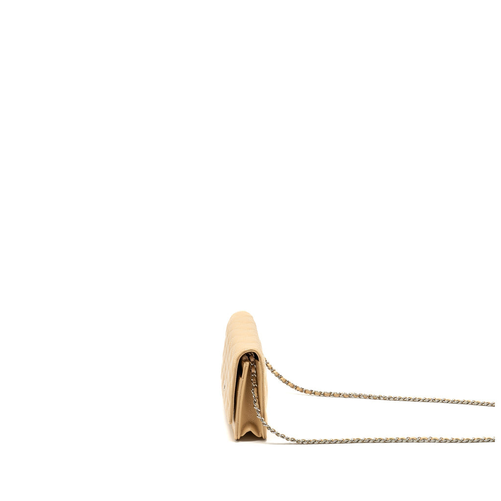 CHANEL CLASSIC WALLET ON CHAIN CAVIAR BEIGE SHW (MICROCHIP)