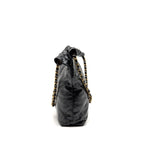 CHANEL SMALL 22 BAG GOLD LETTER SHINY CALFSKIN BLACK GHW (MICROCHIP)