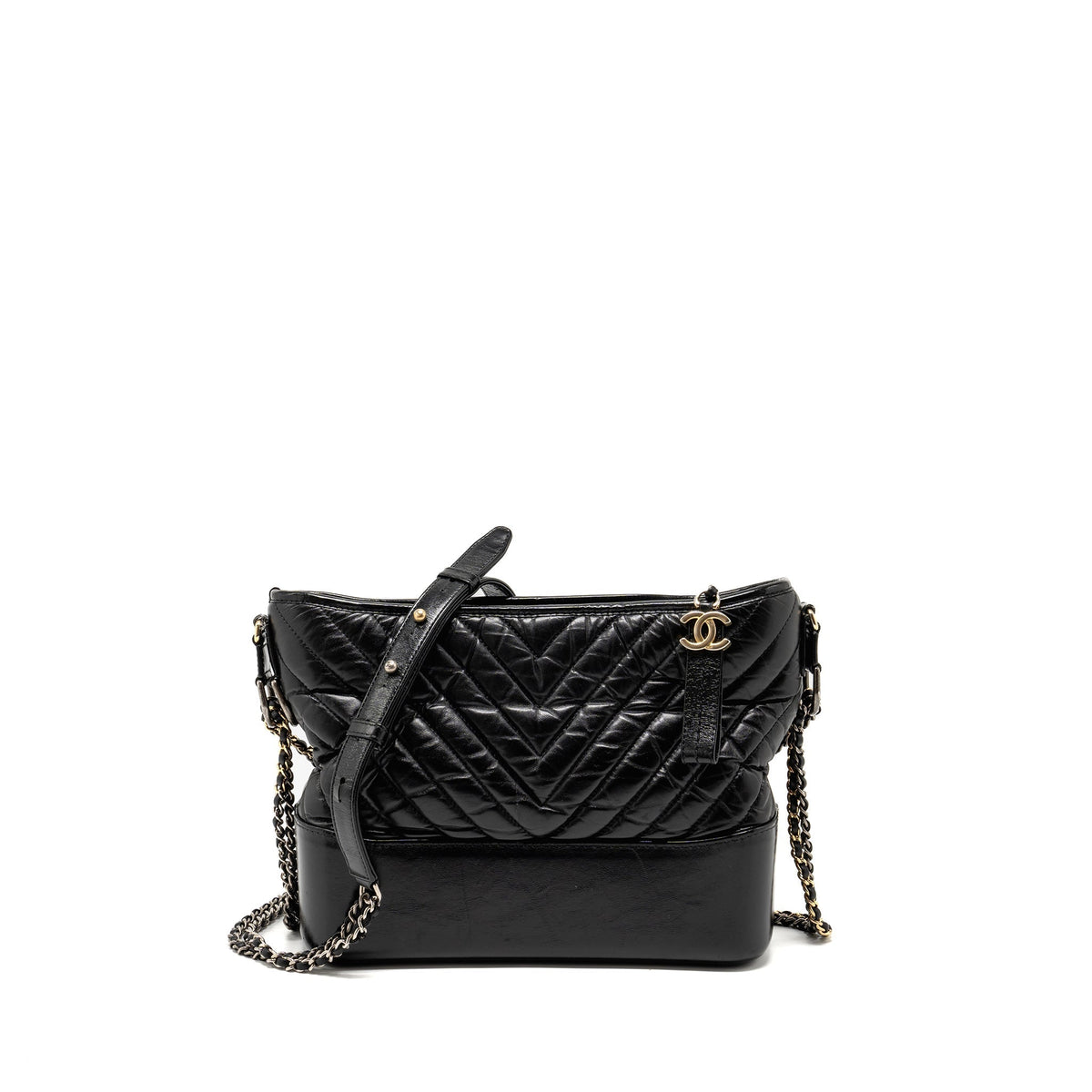 CHANEL GABRIELLE HOBO BAG SHINY CALFSKIN BLACK MULTICOLOUR HARDWARE