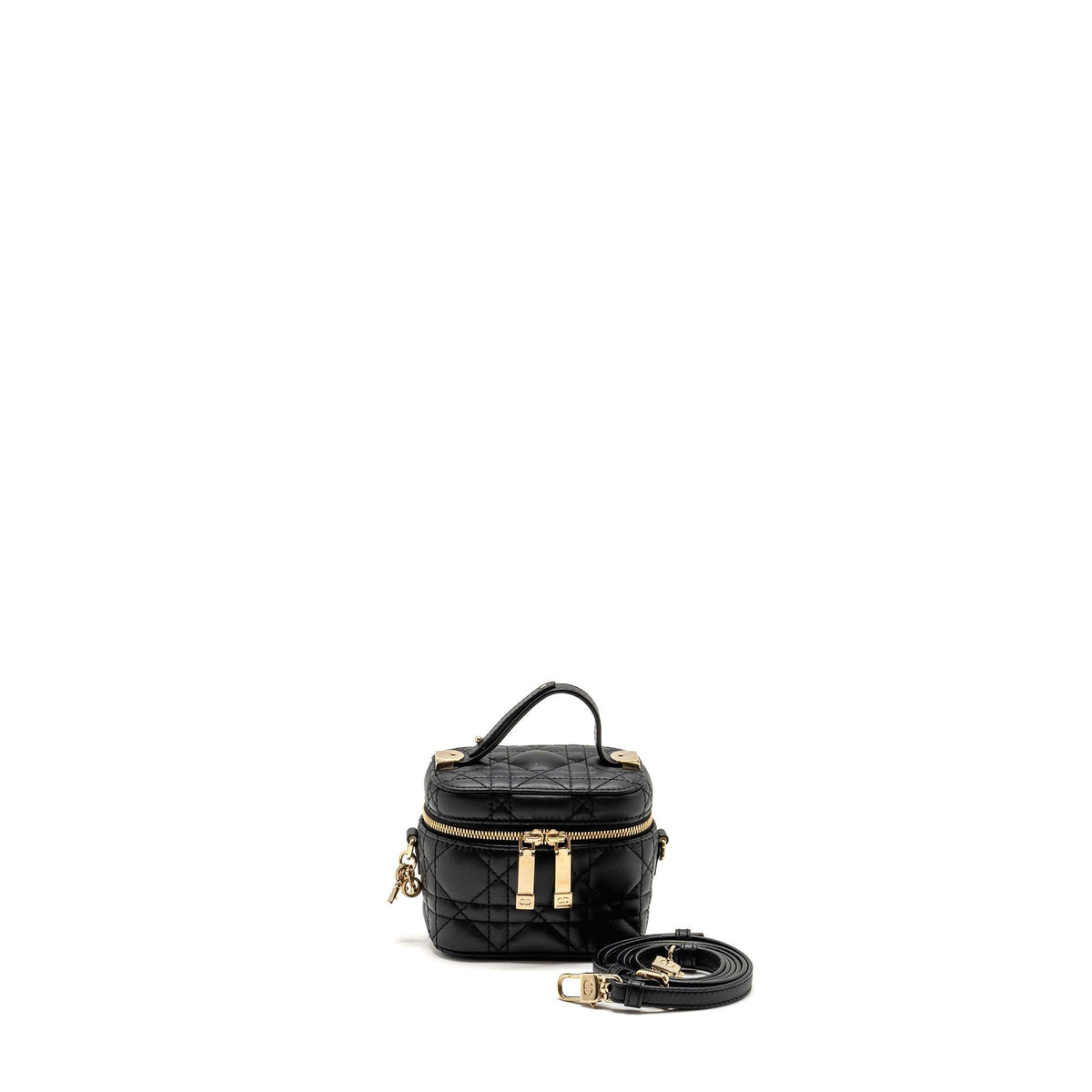 DIOR MICRO LADY DIOR VANITY CASE BAG CANNAGE LAMBSKIN BLACK LGHW