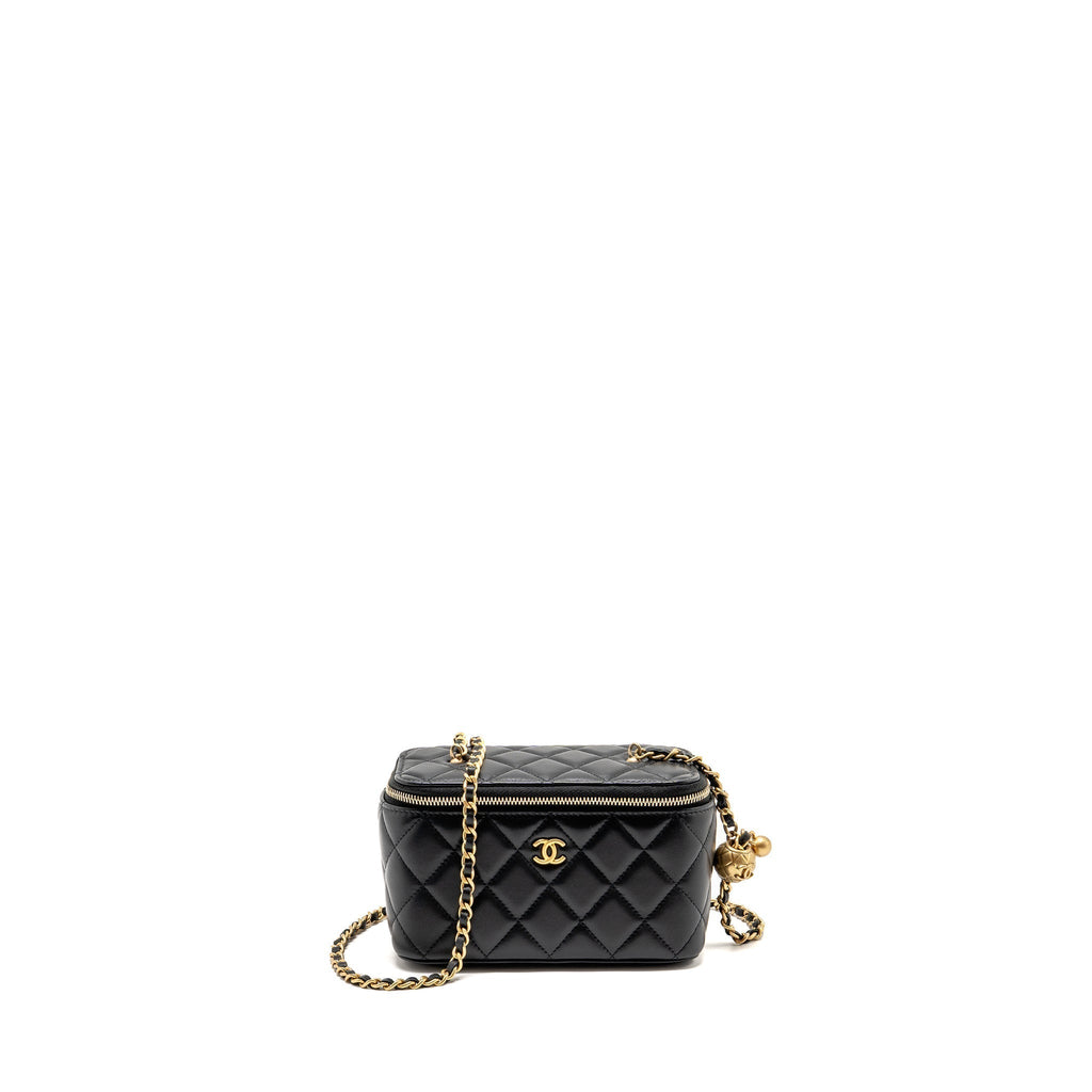 CHANEL PEARL CRUSH LONG VANITY CASE LAMBSKIN BLACK GHW (MICROCHIP)
