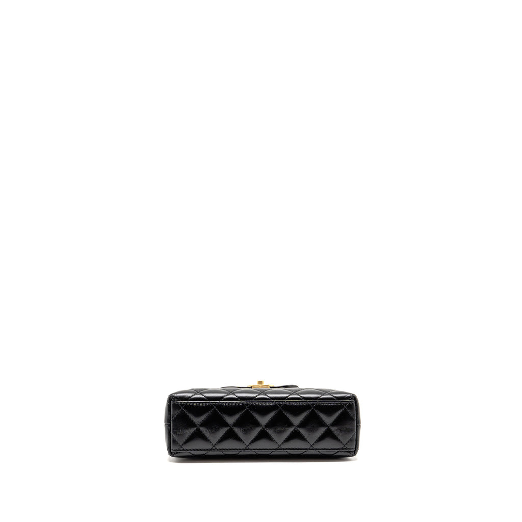 CHANEL MINI KELLY SHOPPING TOTE BAG CALFSKIN BLACK GHW (MICROCHIP)
