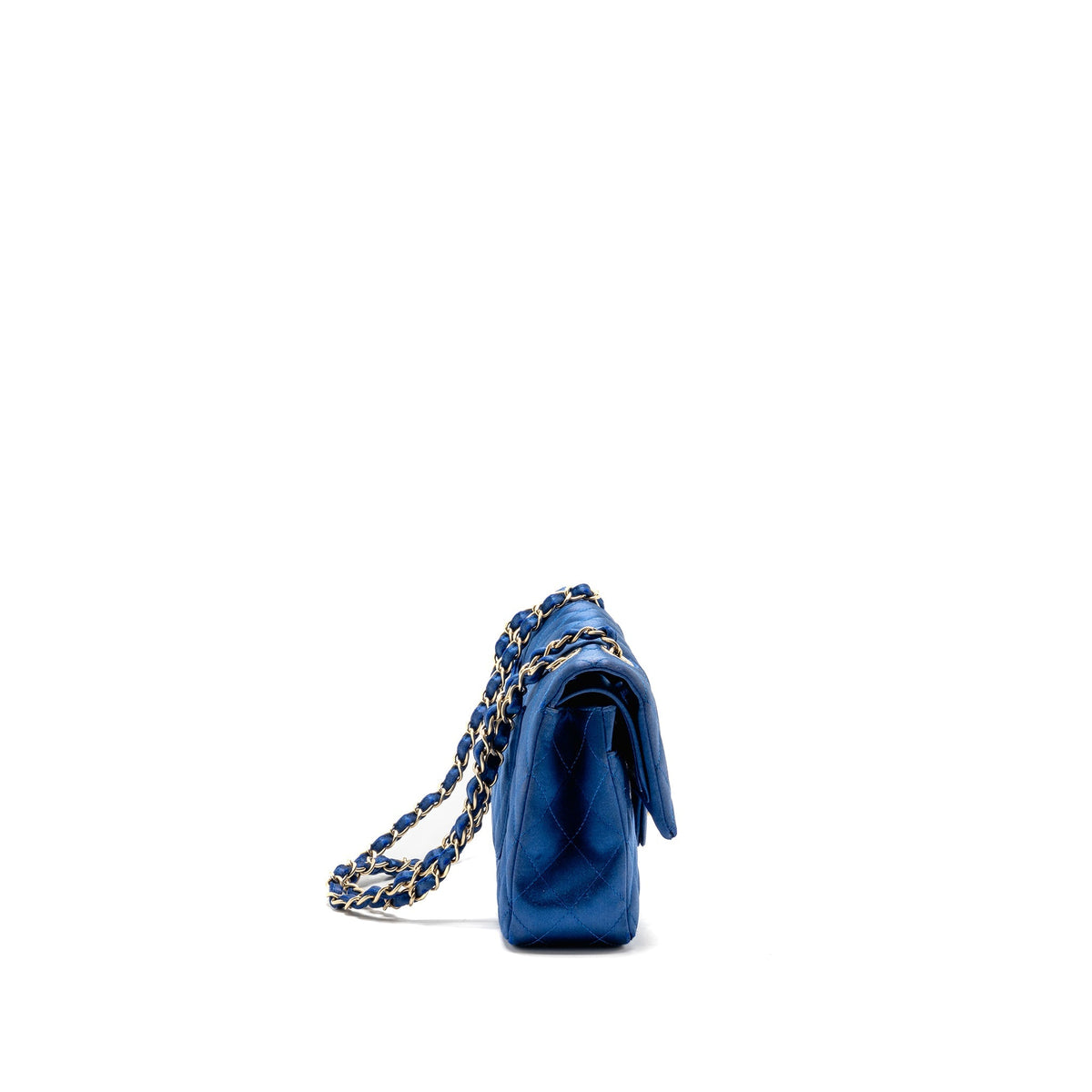 Chanel medium classic double flap bag satin blue GHW