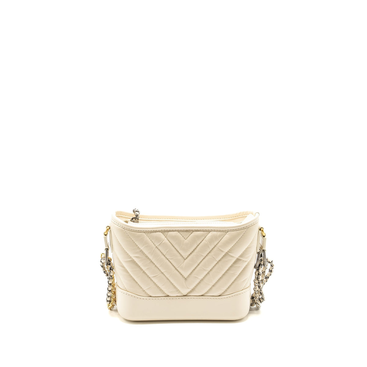 CHANEL SMALL CHEVRON GABRIELLE HOBO BAG CALFSKIN WHITE MULTICOLOUR HARDWARE
