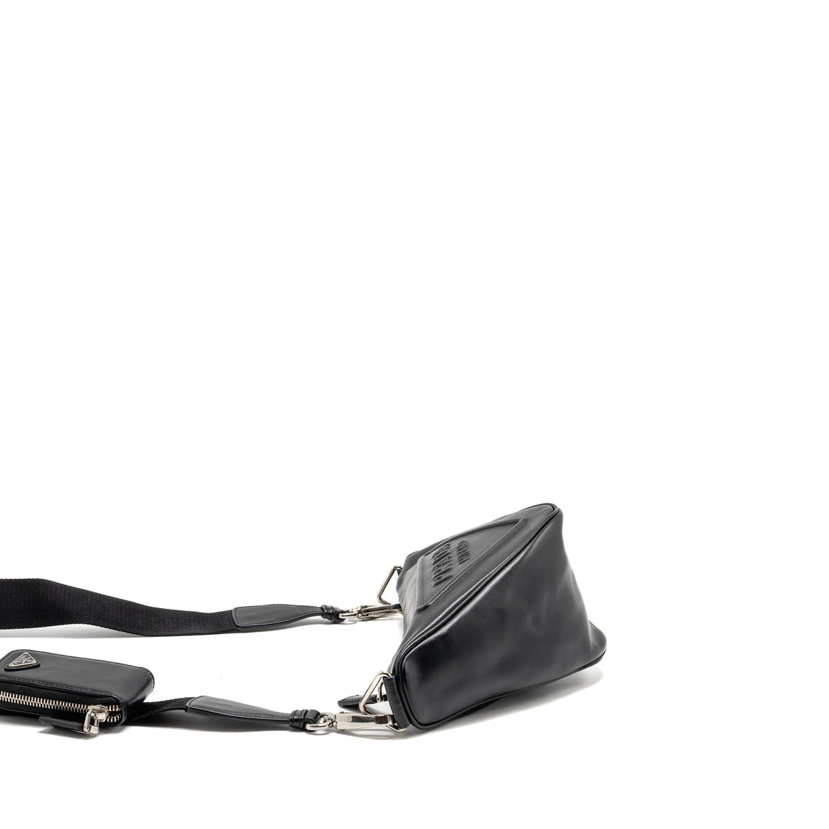 PRADA TRIANGLE SHOULDER BAG LEATHER BLACK SHW