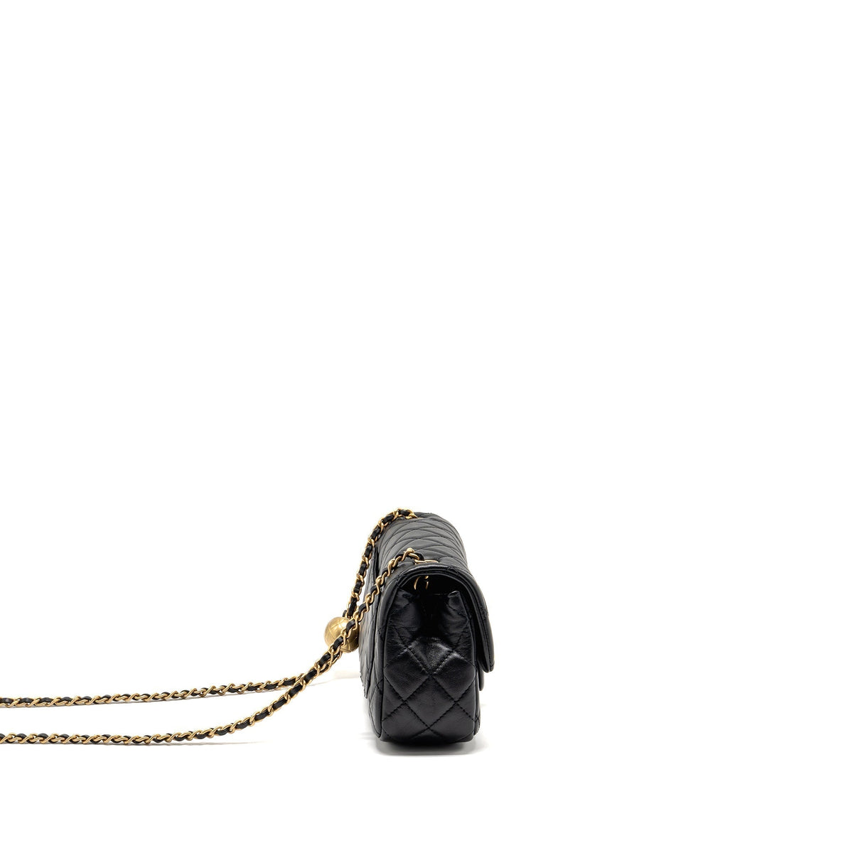 CHANEL PEARL CRUSH MINI RECTANGULAR FLAP BAG LAMBSKIN BLACK GHW (MICROCHIP)