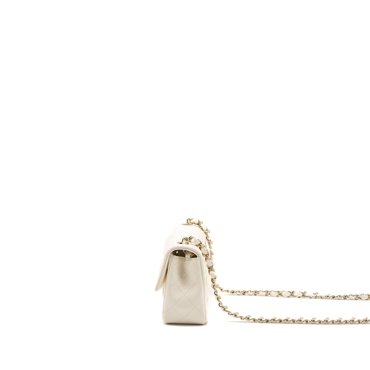 CHANEL MINI RECTANGULAR FLAP BAG LAMBSKIN WHITE LGHW (MICROCHIP)
