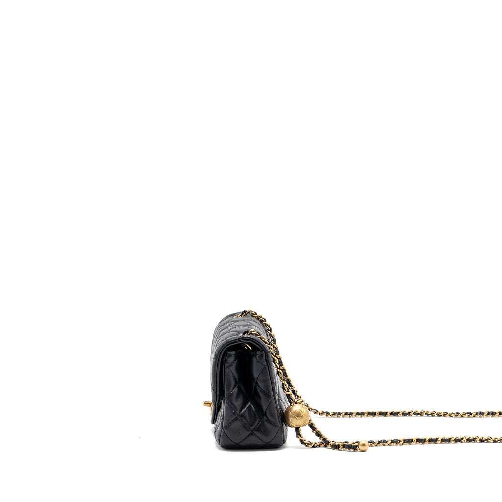 CHANEL PEARL CRUSH MINI SQUARE FLAP BAG LAMBSKIN BLACK GHW (MICROCHIP)