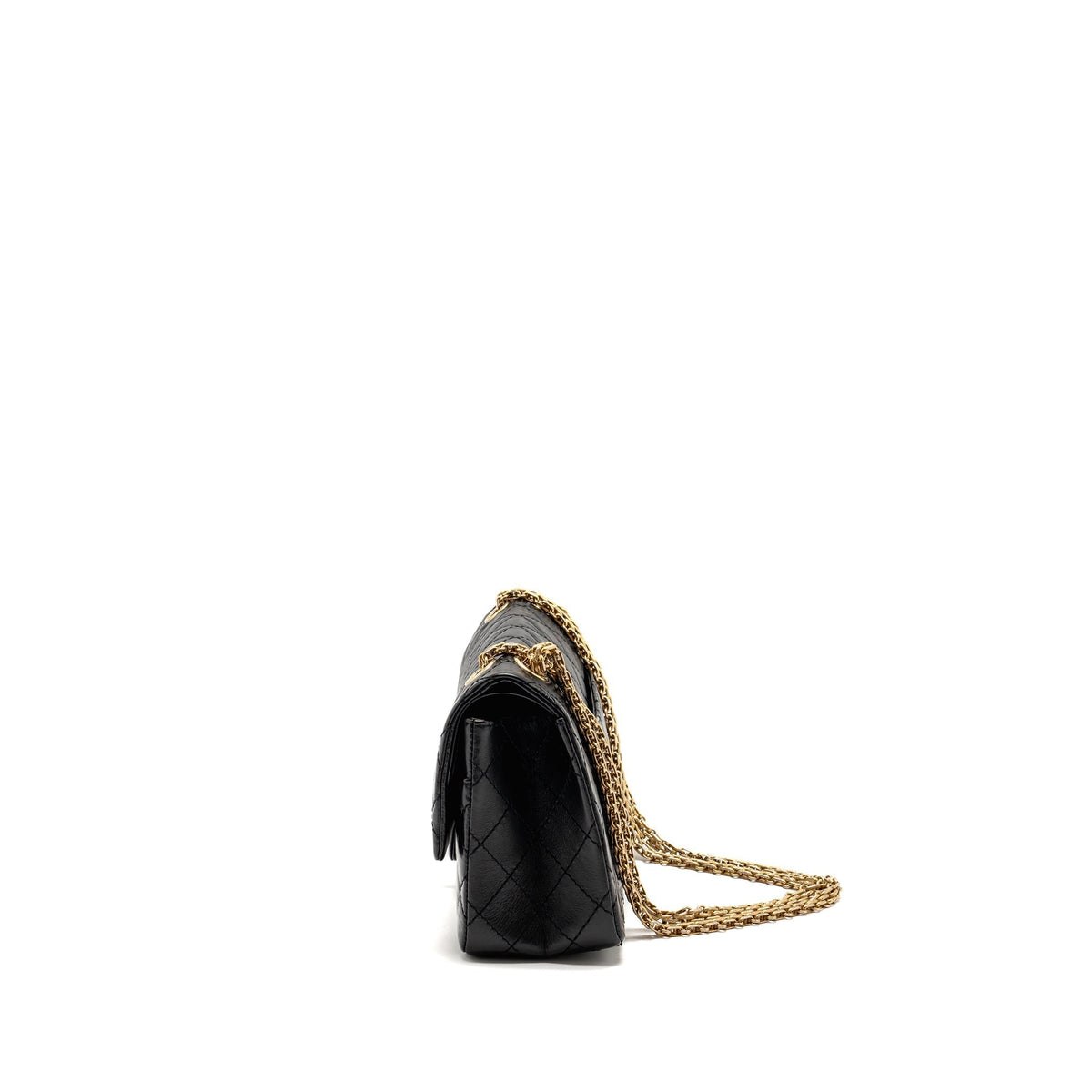 CHANEL SMALL 2.55 REISSUE DOUBLE FLAP BAG AGE CALFSKIN BLACK GHW