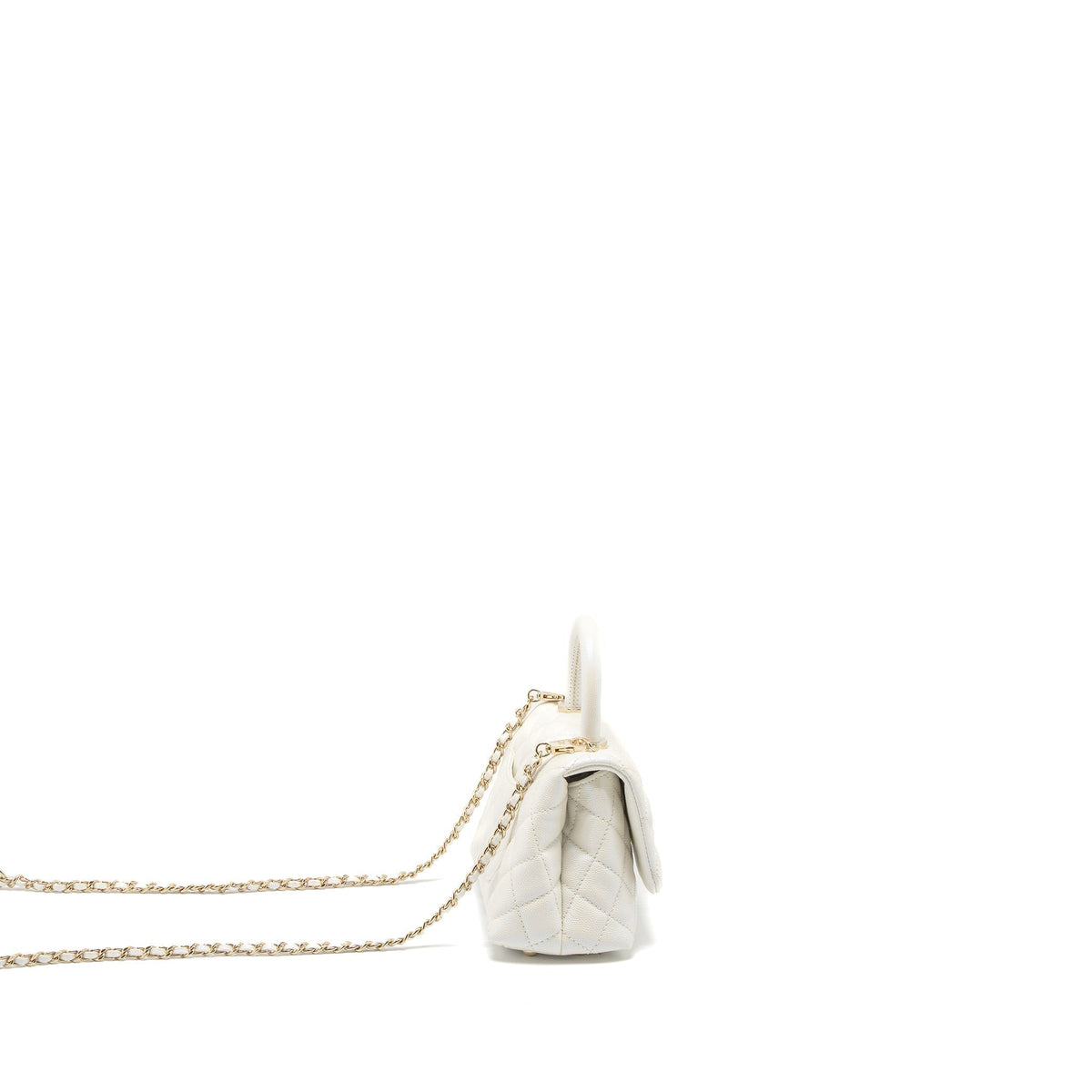 CHANEL MINI COCO HANDLE CAVIAR IRIDESCENT WHITE LGHW