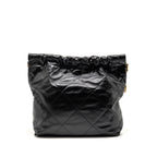 CHANEL SMALL 22 BAG GOLD LETTER SHINY CALFSKIN BLACK GHW (MICROCHIP)