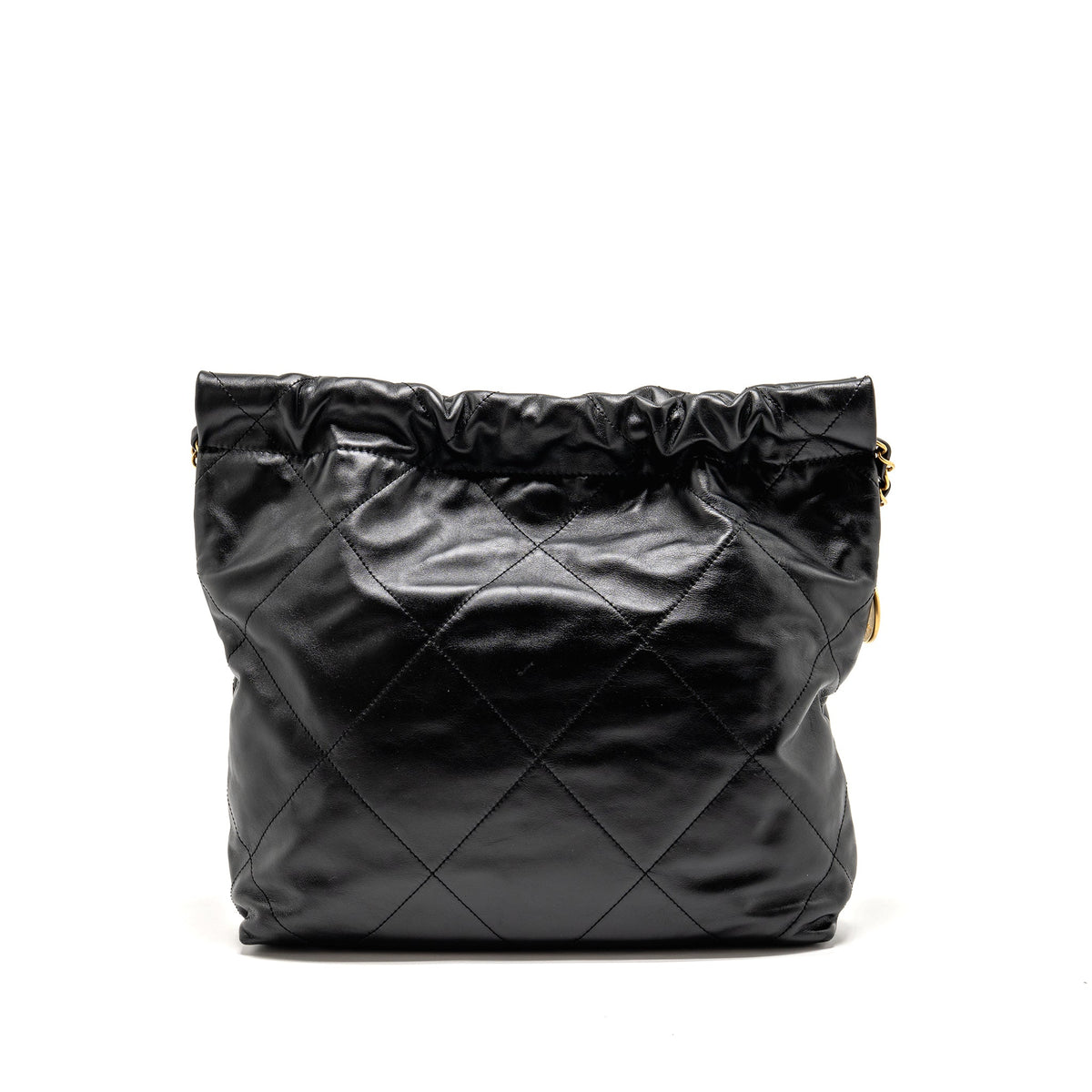 CHANEL SMALL 22 BAG GOLD LETTER SHINY CALFSKIN BLACK GHW (MICROCHIP)