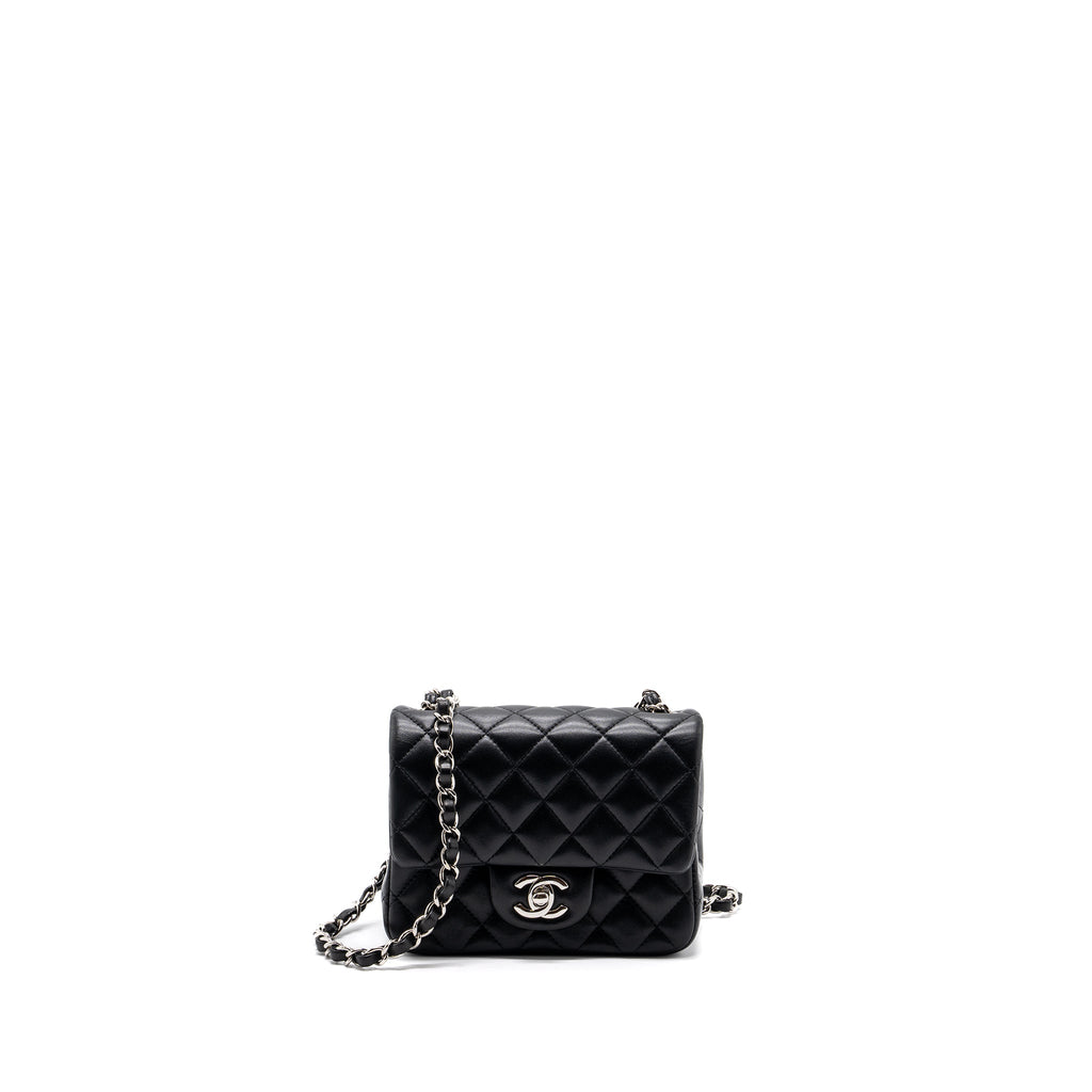 CHANEL MINI SQUARE FLAP BAG LAMBSKIN BLACK SHW