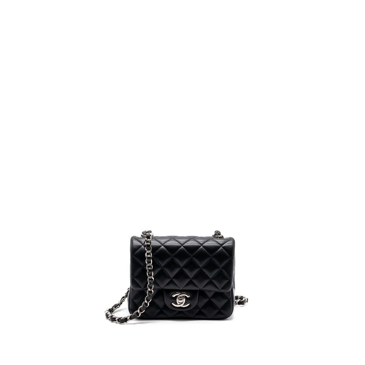 CHANEL MINI SQUARE FLAP BAG LAMBSKIN BLACK SHW