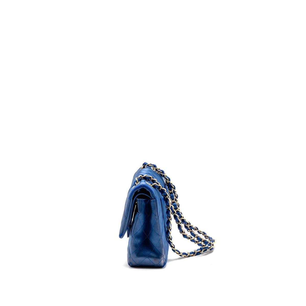 Chanel medium classic double flap bag satin blue GHW