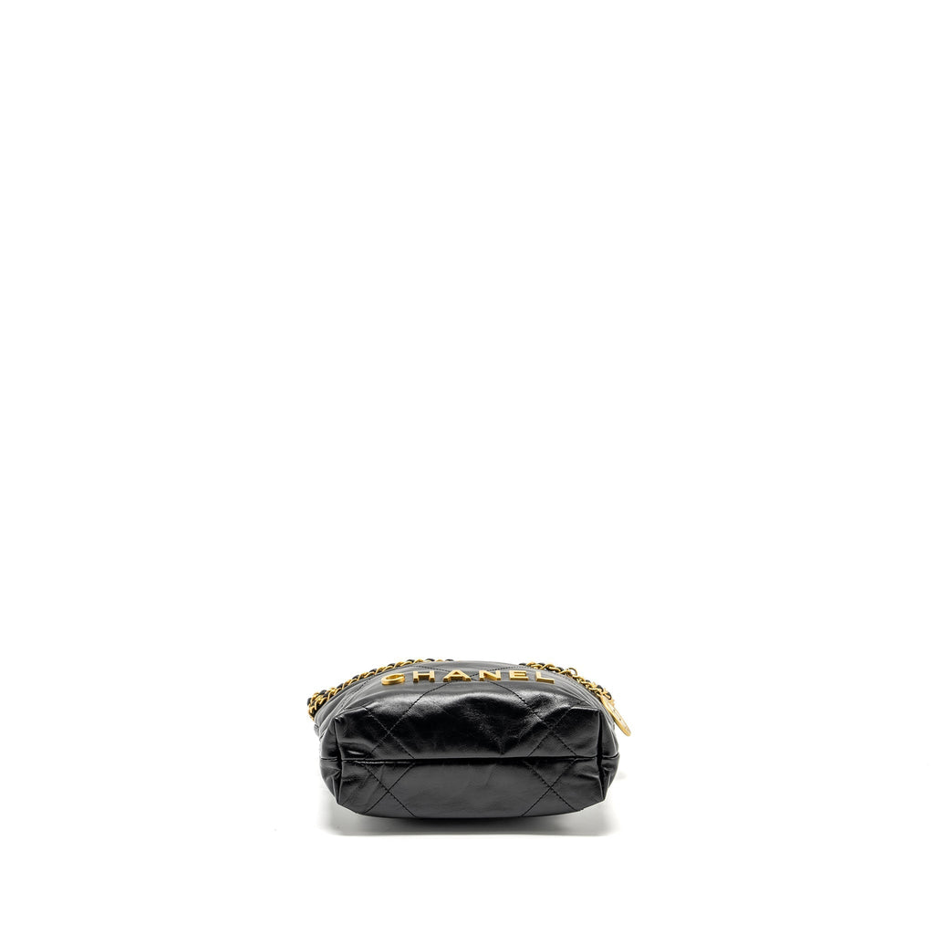 CHANEL MINI 22 BAG SHINY CALFSKIN BLACK GHW (MICROCHIP)