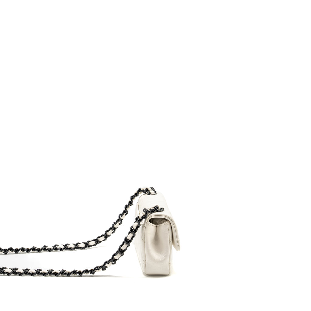 CHANEL MY EVERYTHING MINI FLAP BAG QUILTED CAVIAR WHITE BLACK HARDWARE