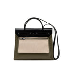 HERMES HERBAG 31 ZIP BAG TOLIE H BERLINE CANVAS/VACHE HUNTER LICHEN/ECRU-BEIGE/BLACK SHW