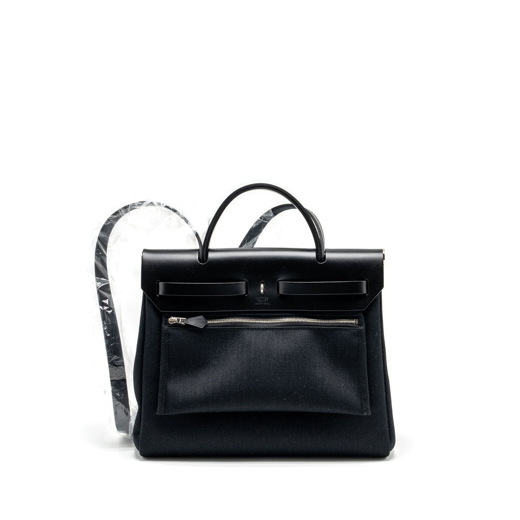 HERMES HERBAG 31 ZIP BAG CANVAS/HUNTER BLACK SHW