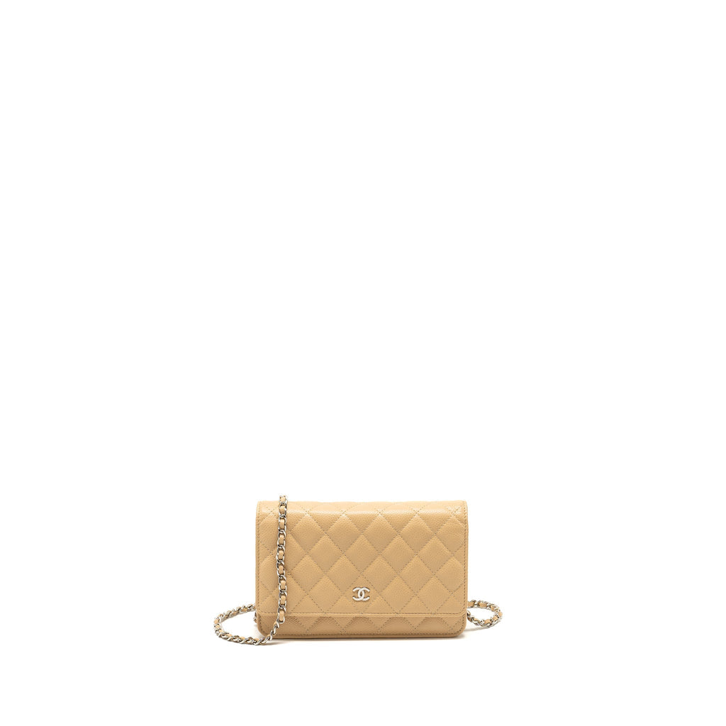 CHANEL CLASSIC WALLET ON CHAIN CAVIAR BEIGE SHW (MICROCHIP)