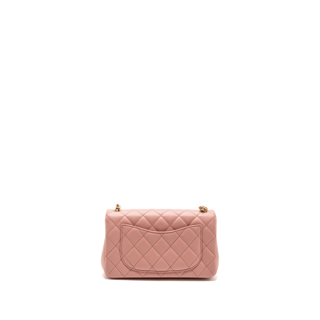 CHANEL PEARL CRUSH MINI RECTANGULAR FLAP BAG LAMBSKIN PINK GHW (MICROCHIP)