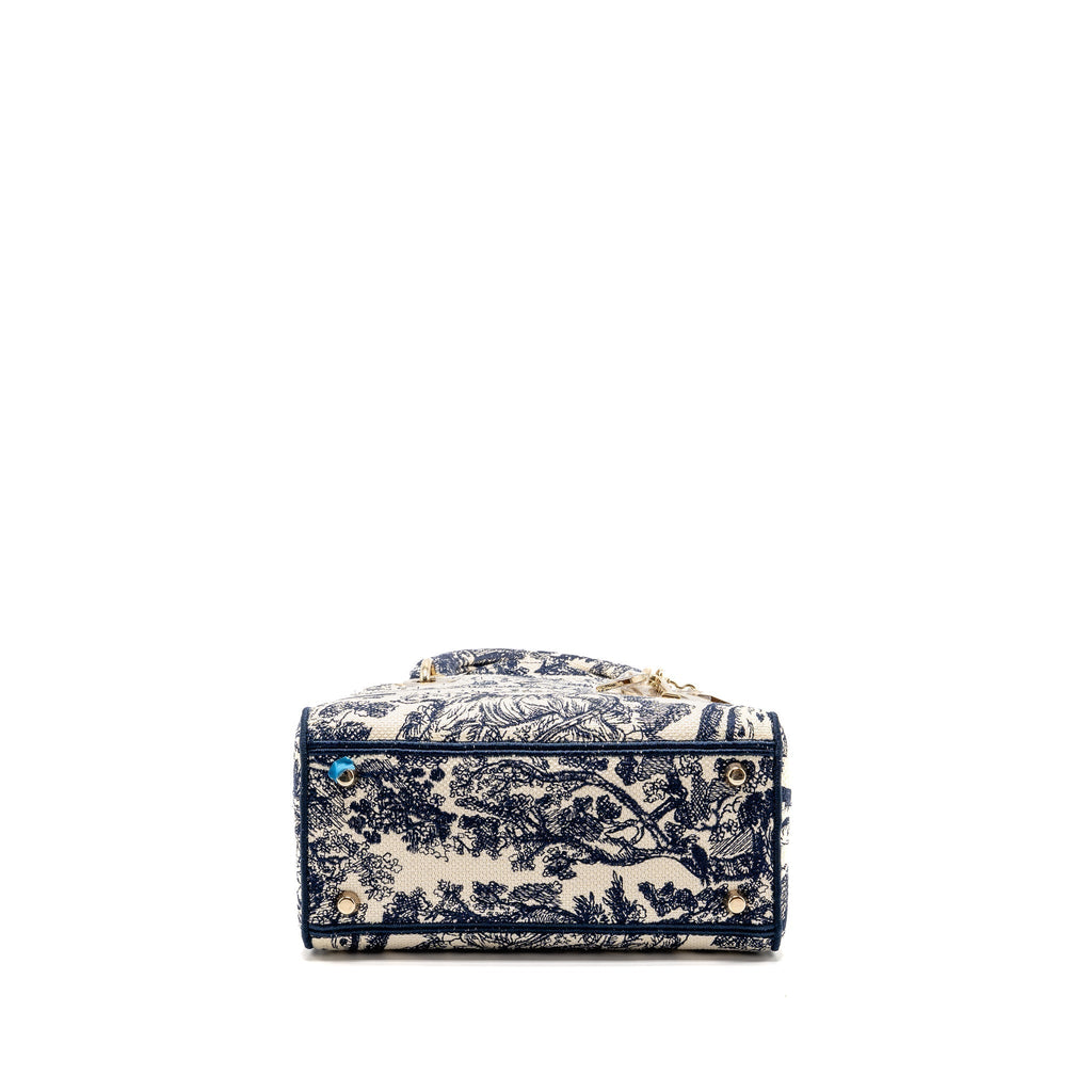 DIOR MEDIUM LADY D-LITE BAG TOILE DE JOUY EMBROIDERY BLUE LGHW