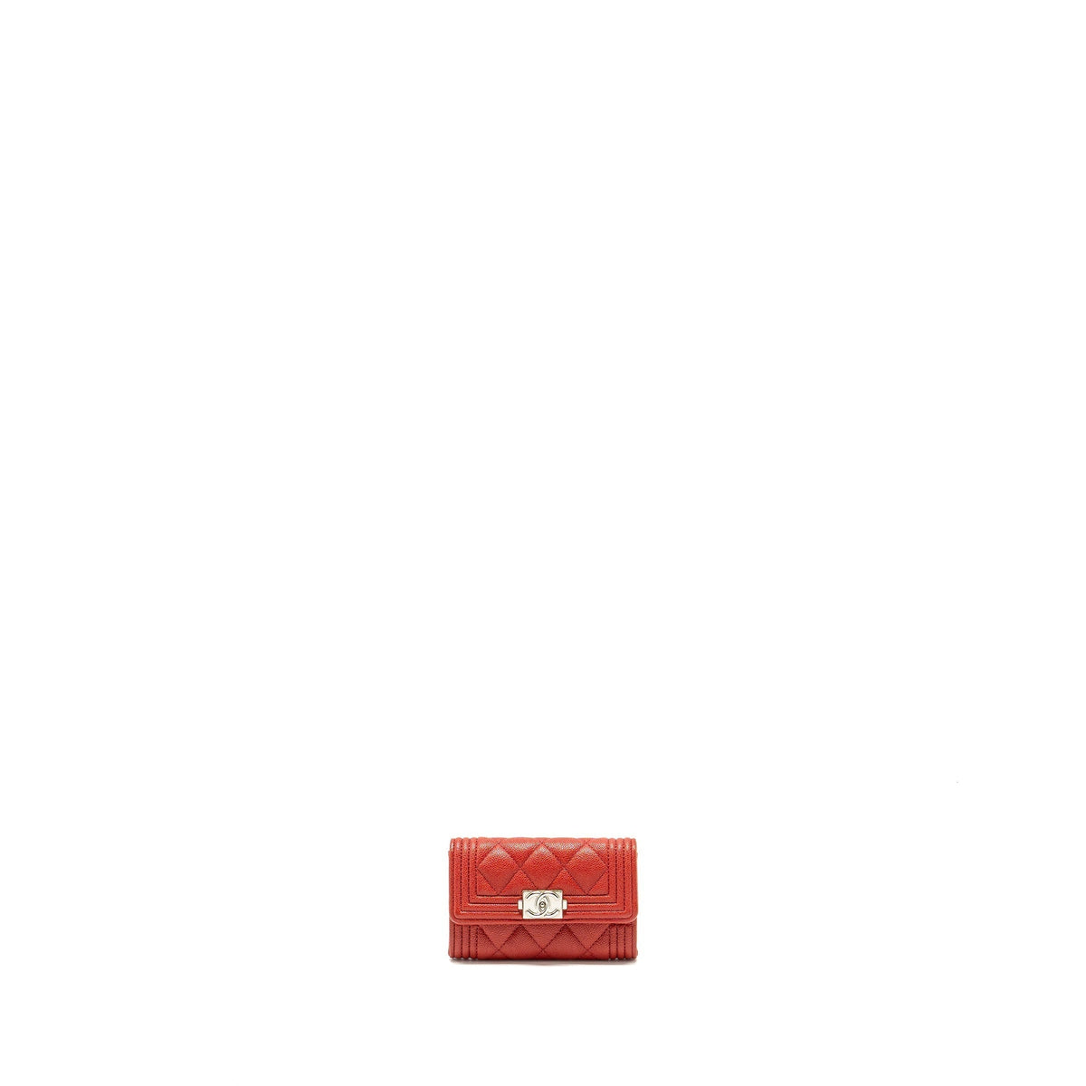 CHANEL BOY FLAP CARD HOLDER CAVIAR RED SHW