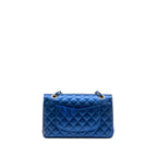 Chanel medium classic double flap bag satin blue GHW