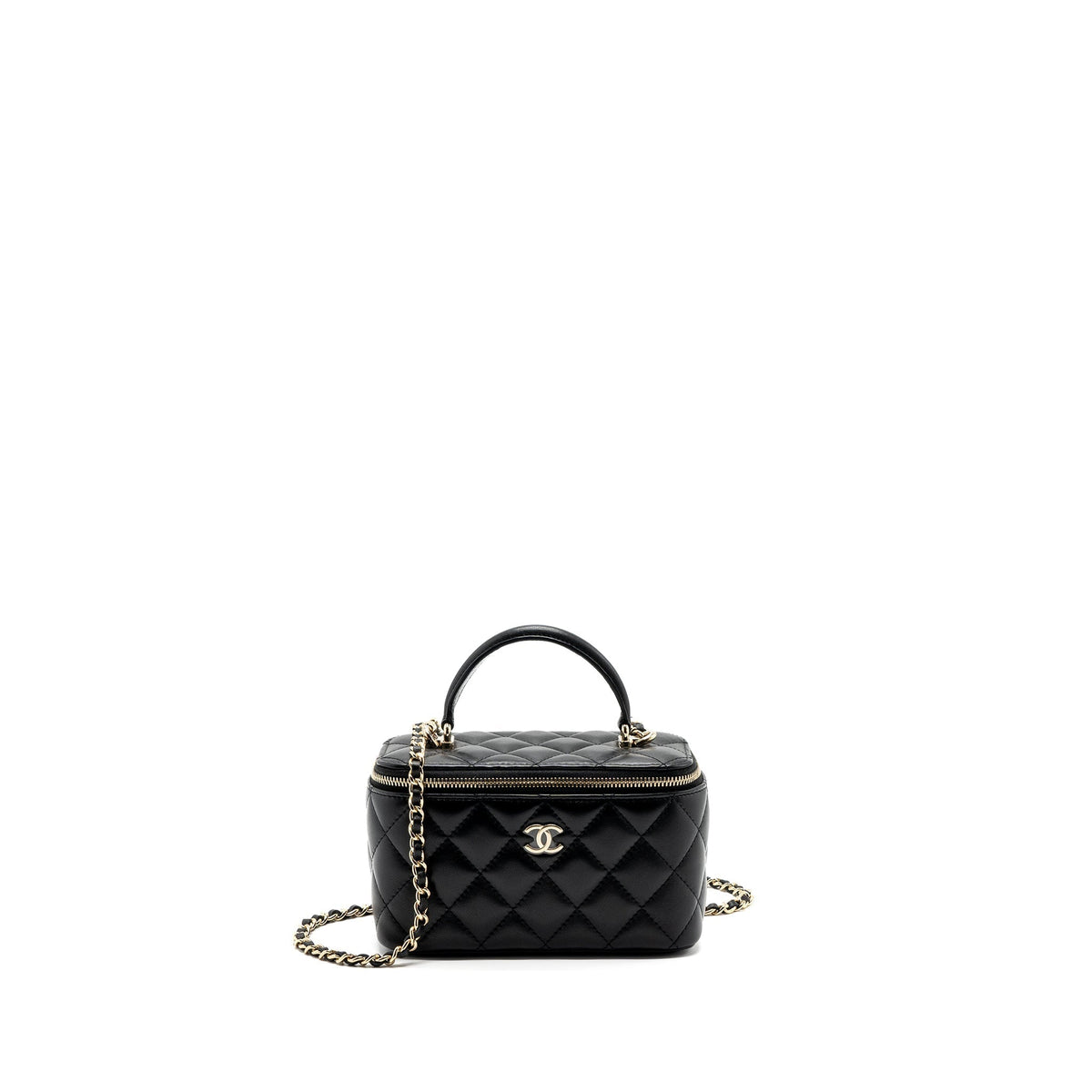 CHANEL TOP HANDLE LONG VANITY WITH CHAIN LAMBSKIN BLACK LGHW (MICROCHIP)