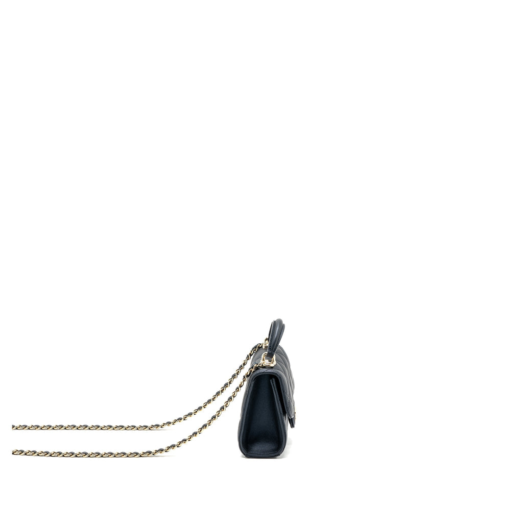 CHANEL TOP HANDLE MINI FLAP BAG PEARLY LAMBSKIN DARK BLUE LGHW(MICROCHIP)