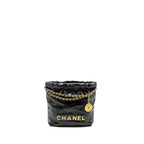 CHANEL MINI 22 BAG SHINY CALFSKIN BLACK GHW (MICROCHIP)