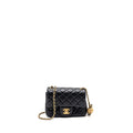 CHANEL PEARL CRUSH MINI SQUARE FLAP BAG LAMBSKIN BLACK GHW (MICROCHIP)