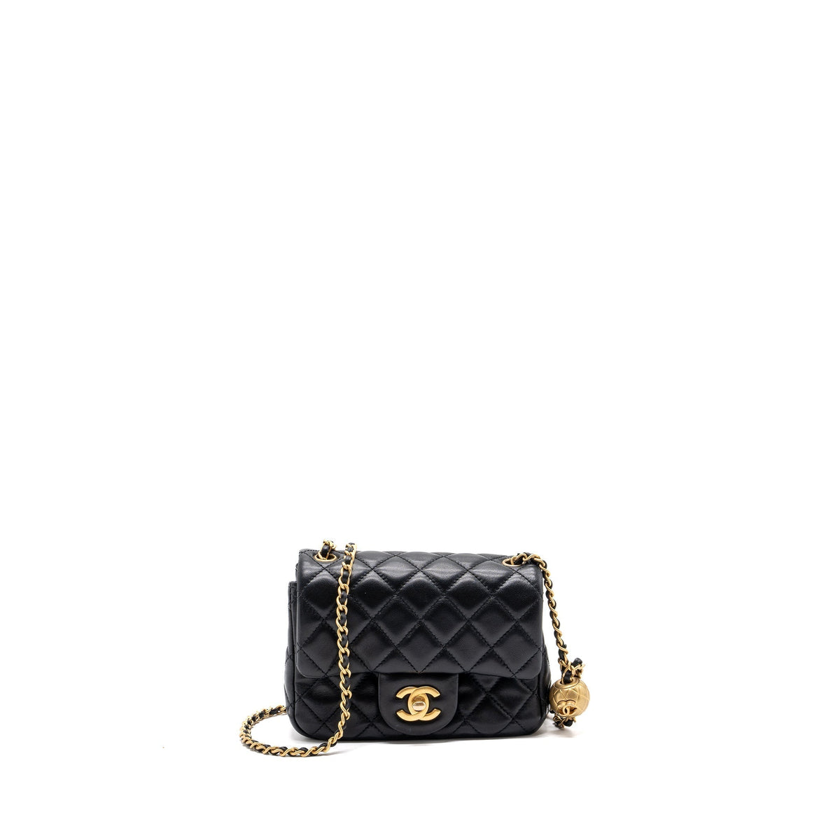 CHANEL PEARL CRUSH MINI SQUARE FLAP BAG LAMBSKIN BLACK GHW (MICROCHIP)