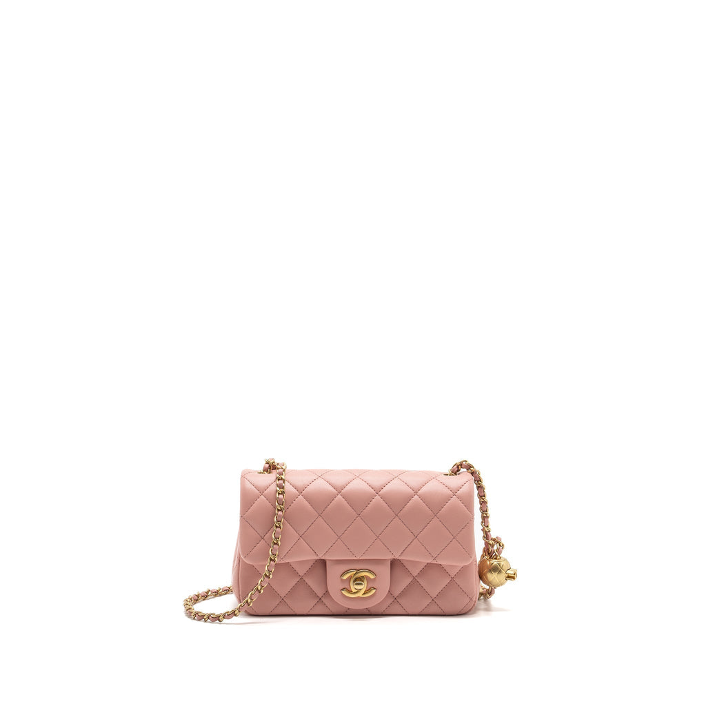 CHANEL PEARL CRUSH MINI RECTANGULAR FLAP BAG LAMBSKIN PINK GHW (MICROCHIP)