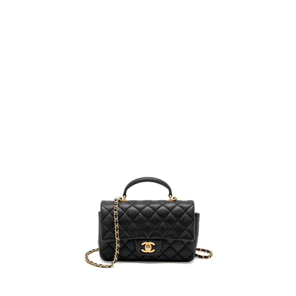 CHANEL TOP HANDLE MINI RECTANGULAR FLAP BAG CAVIAR BLACK GHW