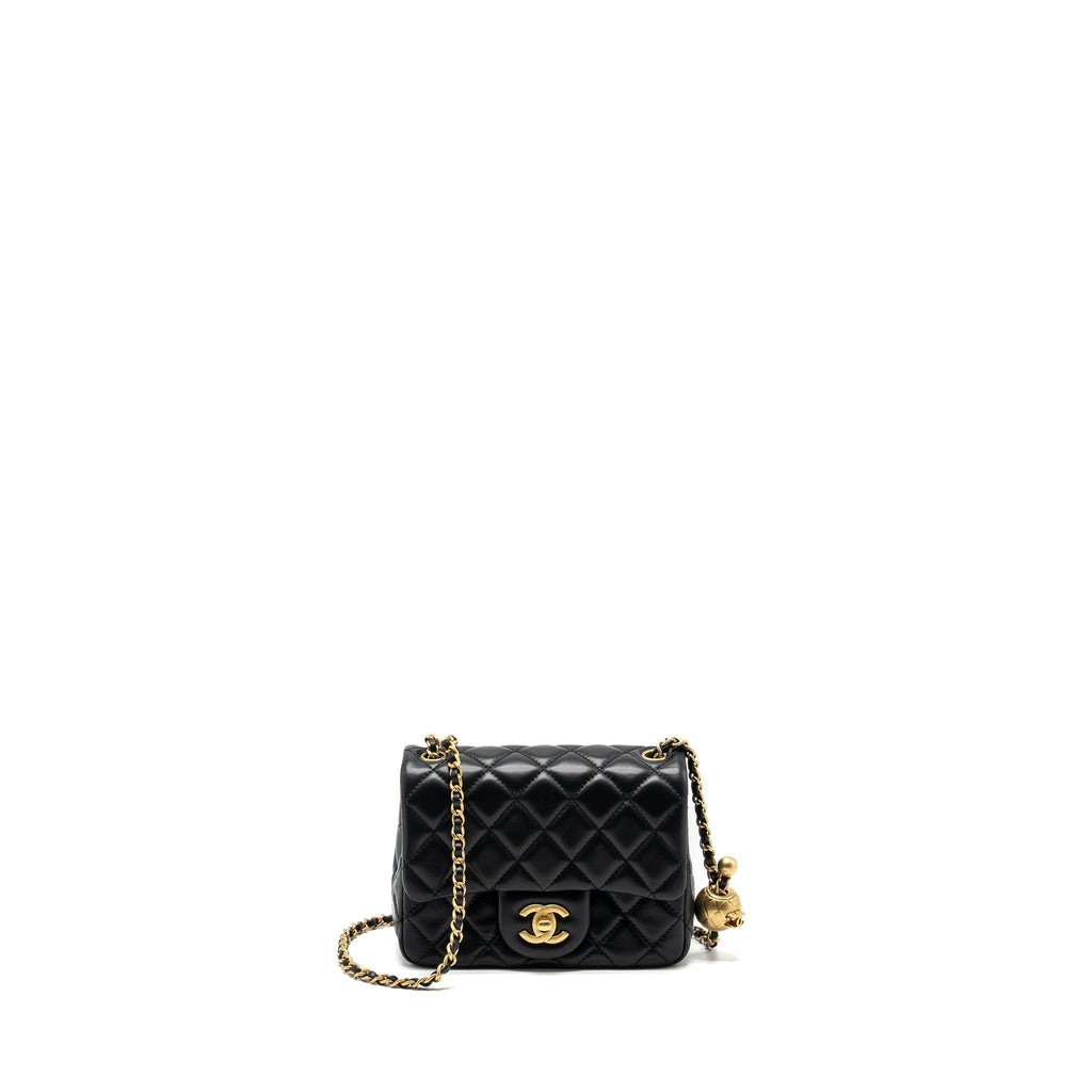 CHANEL PEARL CRUSH MINI SQUARE LAMBSKIN BLACK GHW (MICROCHIP)