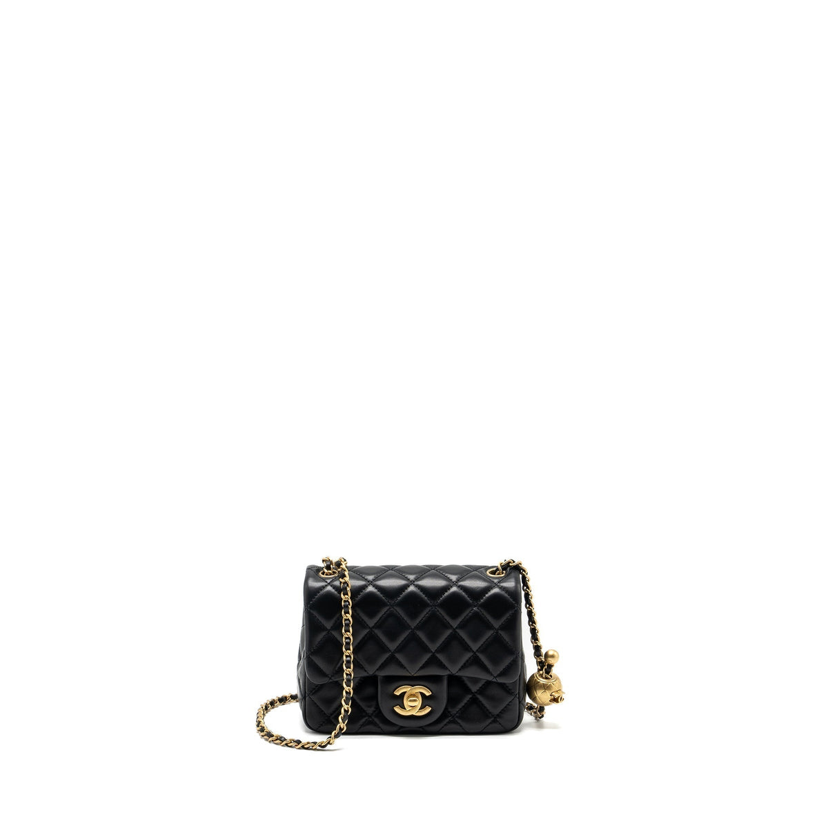 CHANEL PEARL CRUSH MINI SQUARE LAMBSKIN BLACK GHW (MICROCHIP)