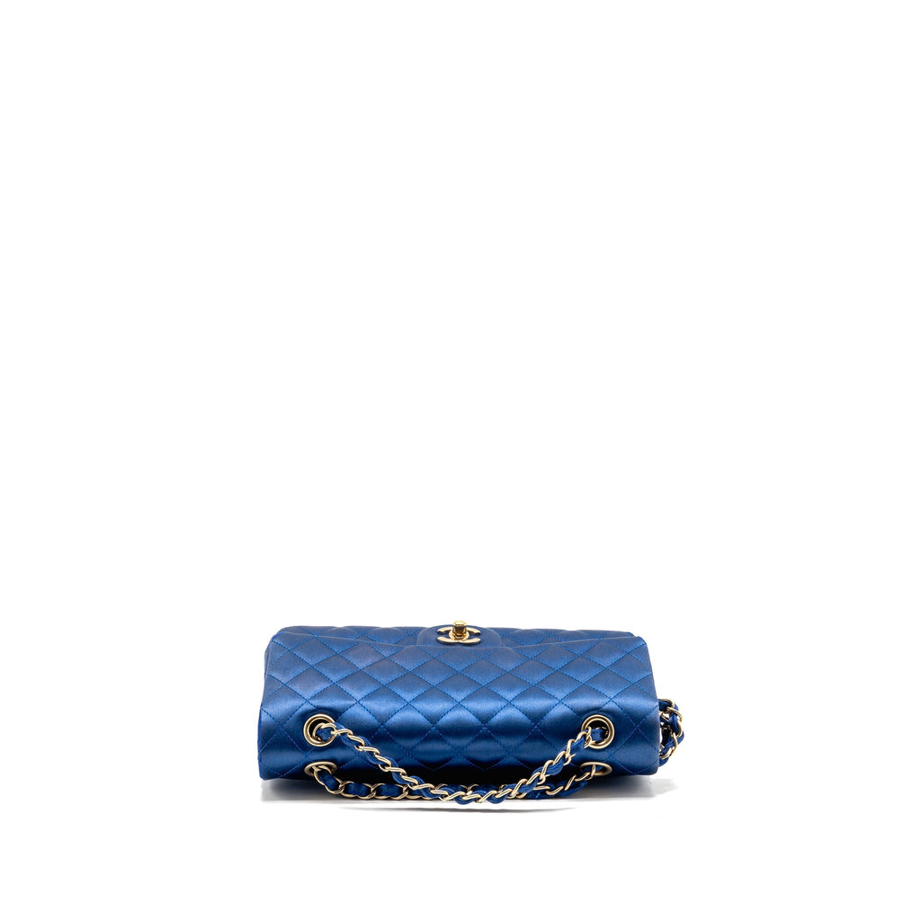 Chanel medium classic double flap bag satin blue GHW