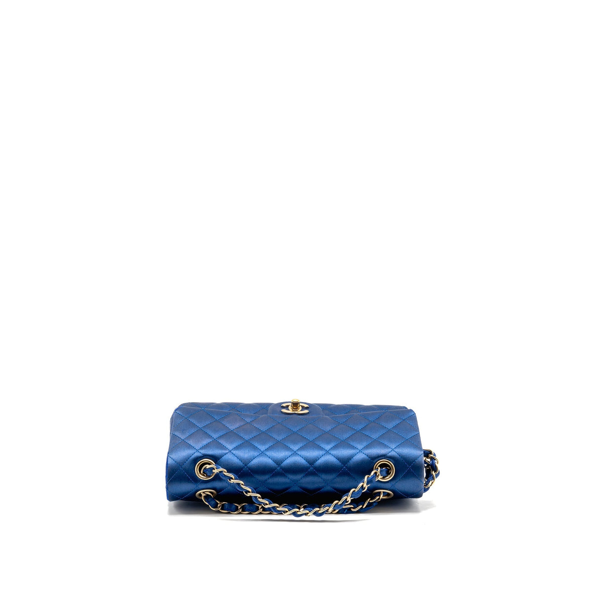 Chanel medium classic double flap bag satin blue GHW