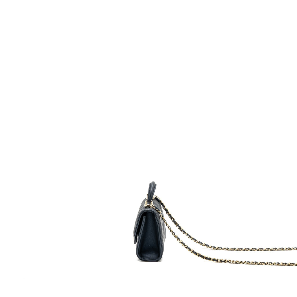 CHANEL TOP HANDLE MINI FLAP BAG PEARLY LAMBSKIN DARK BLUE LGHW(MICROCHIP)