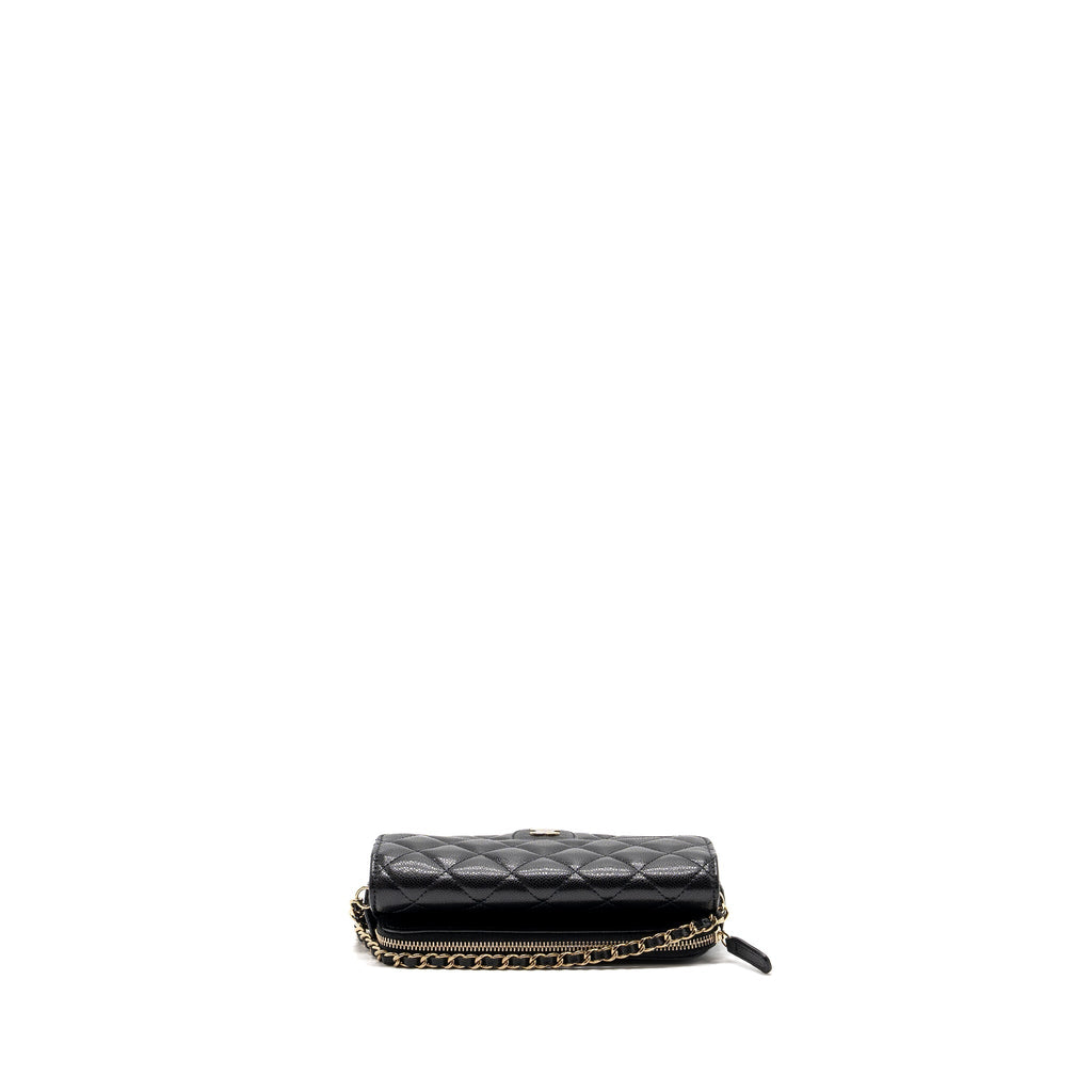 CHANEL DOUBLE POCKET WALLET ON CHAIN CAVIAR BLACK LGHW(MICROCHIP)