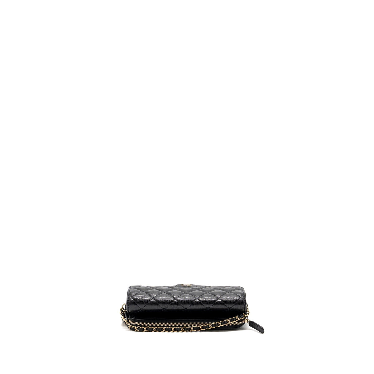 CHANEL DOUBLE POCKET WALLET ON CHAIN CAVIAR BLACK LGHW(MICROCHIP)