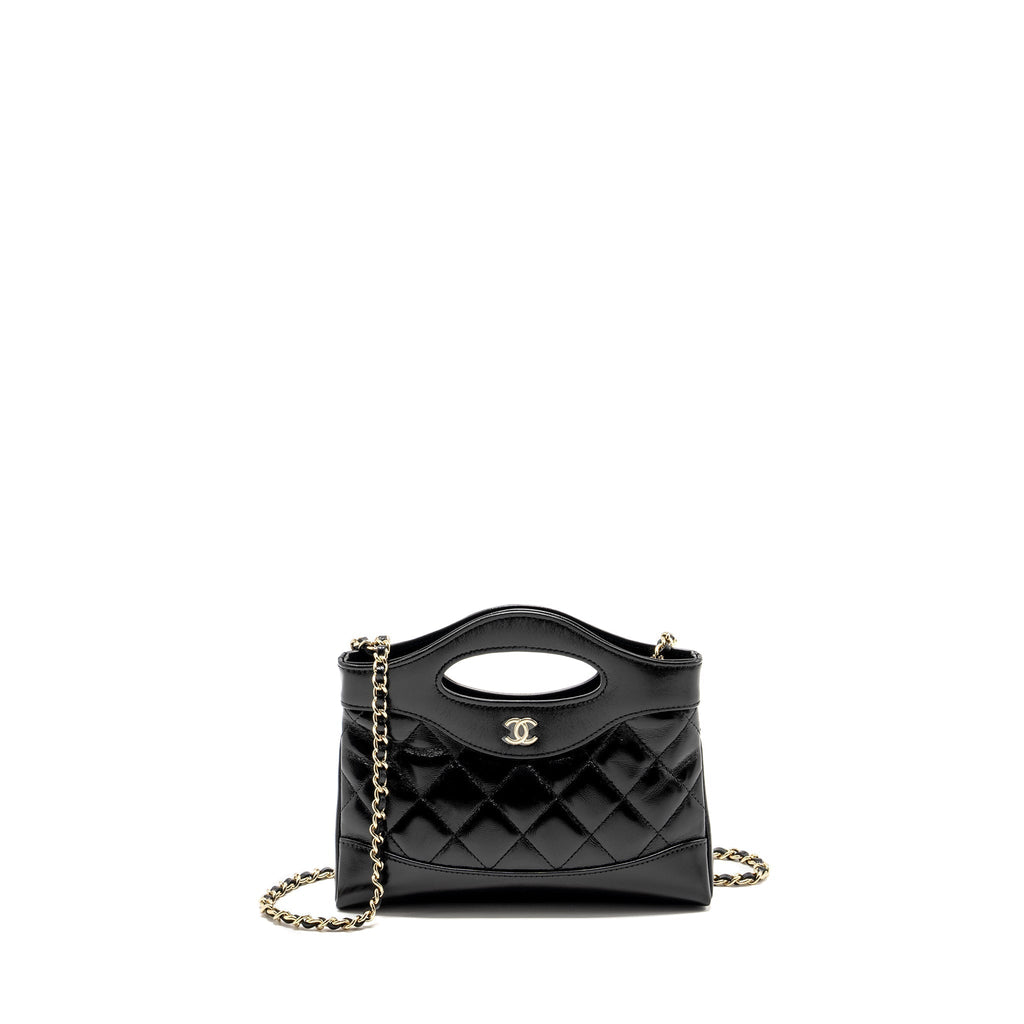 CHANEL MINI 31 CLUTCH WITH CHAIN SHINY LAMBSKIN BLACK LGHW (MICROCHIP)